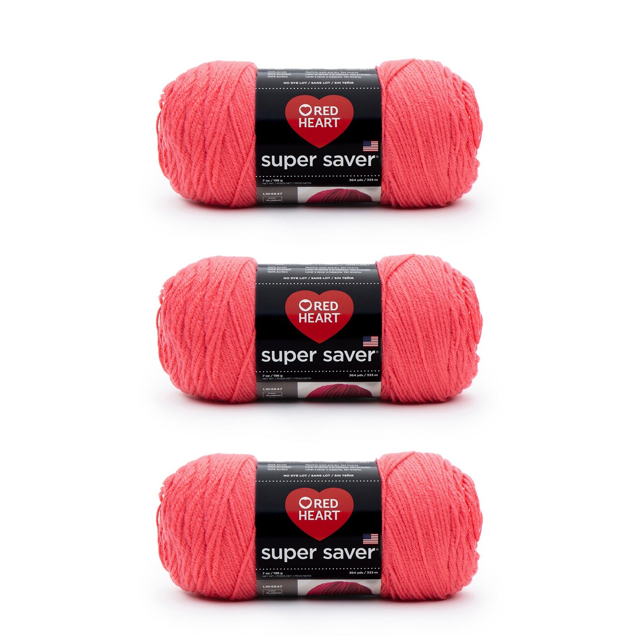 Red Heart Super Saver Flamingo Yarn - 3 Pack of 198g/7oz - Acrylic - 4 Medium (Worsted) - 364 Yards - Knitting/Crochet